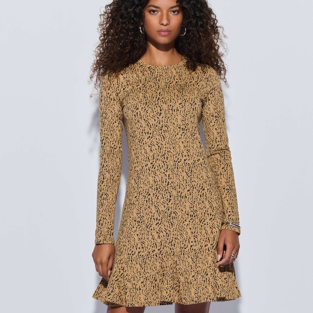 Elegant Long Sleeve Animal Print Dress